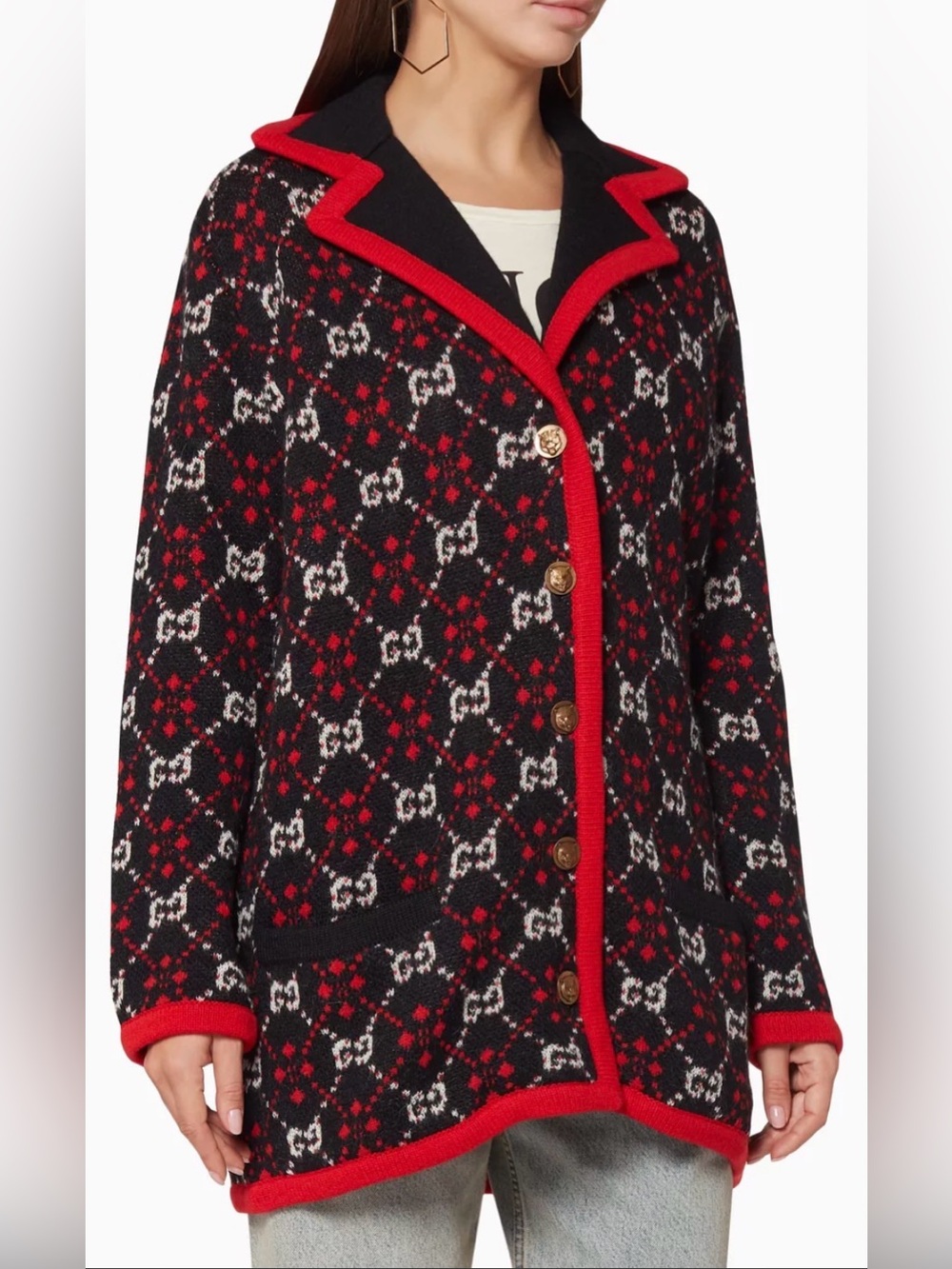 Authentic Gucci Multi Colored Diamond GG Logo Pattern Cardigan Sweater Size M